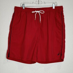 Nautica‎ Swim Shorts Mens XL Red Mesh Lined Elastic Drawstring Waist Swim Trunks